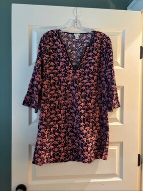JCrew Navy and Pink Flamingo Beach Coverup/Tunic, Medium